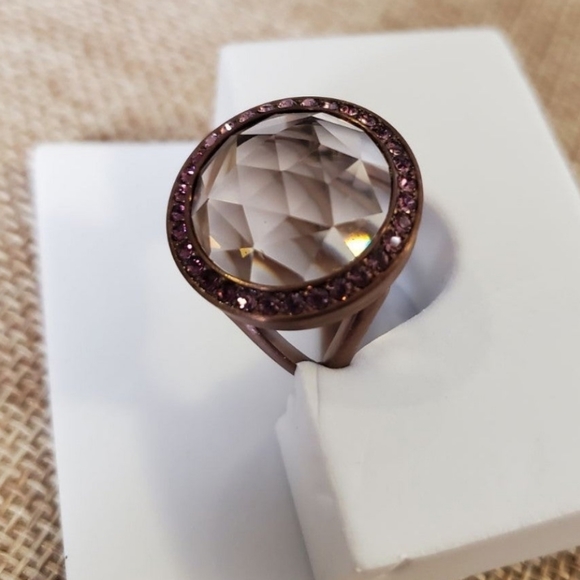 *SOLD* Origami Owl Chocolate Prism Ring Locket w/ Ombre Lilac Swavorski Crystals - Picture 4 of 7